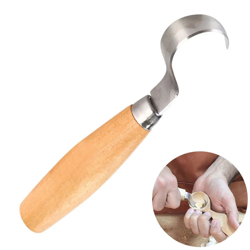 FastCraft curve carving knife with wooden handle showing 100mm length for woodworking