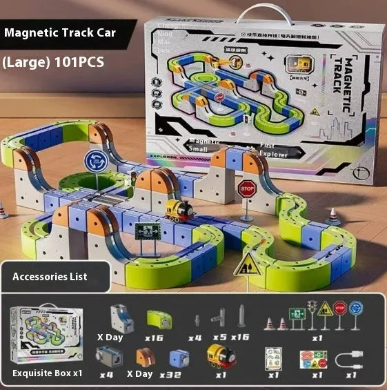Children's 55-piece plastic track cube building blocks toy with USB charging Basic Edition
