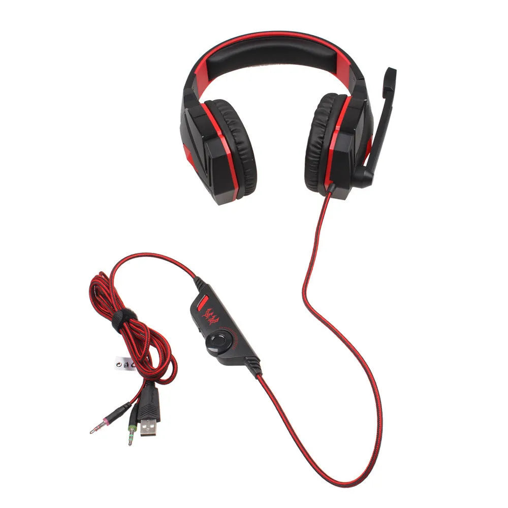 Wired esports gaming headset with memory foam ear pads and microphone in black and blue