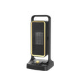 Black PTC ceramic desktop heater with control knob, measuring 14.9cm wide by 33.5cm tall.
