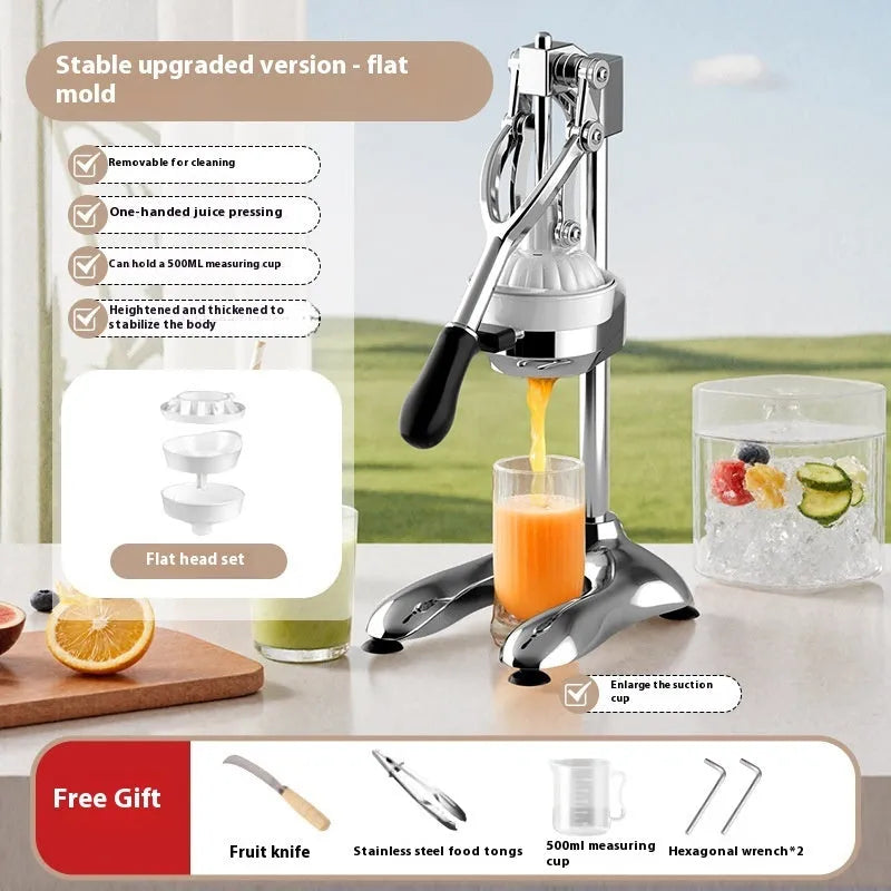 Commercial manual orange juice juicer with stainless steel construction and quick disassembly mechanism
