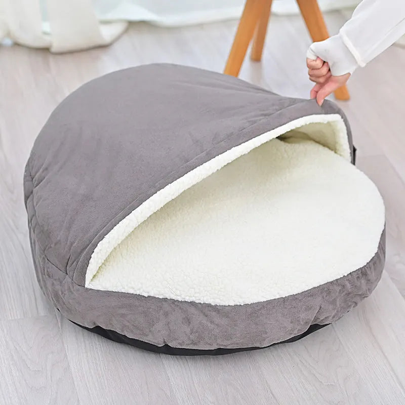 Brown and grey cloth dog kennel with removable washable cover for small to medium-sized dogs
