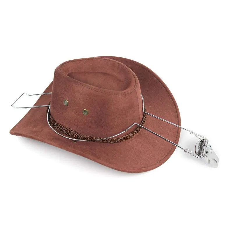 Car hat stand with chrome-plated iron finish and brown colour, holding hats and coats