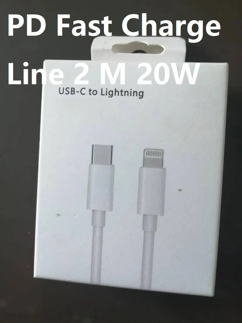 White 20W USB-C PD fast charger with UK plug and a choice of cable lengths.