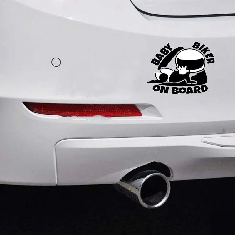 Reflective baby on board car window sticker measuring 14.5 by 15 centimetres