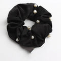 Set of 6 cloth-covered rubber hair rings in black, dark blue, grey, light blue, pink, and red