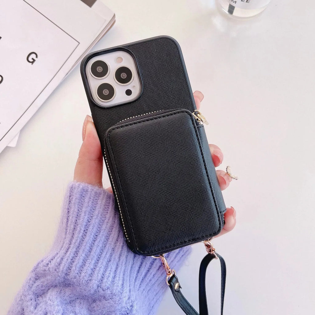Crossbody leather zipper bag phone case for iPhone, nine colours, European American style back cover