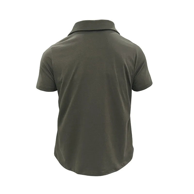 Men's summer lapel button polo shirt with pockets, short sleeves, cotton blend, loose fit, eight colour options