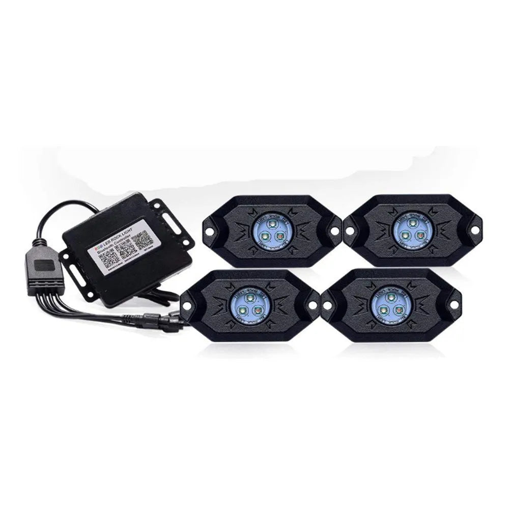 Bluetooth RGB undercar light with aluminium alloy housing and PC cover in black finish