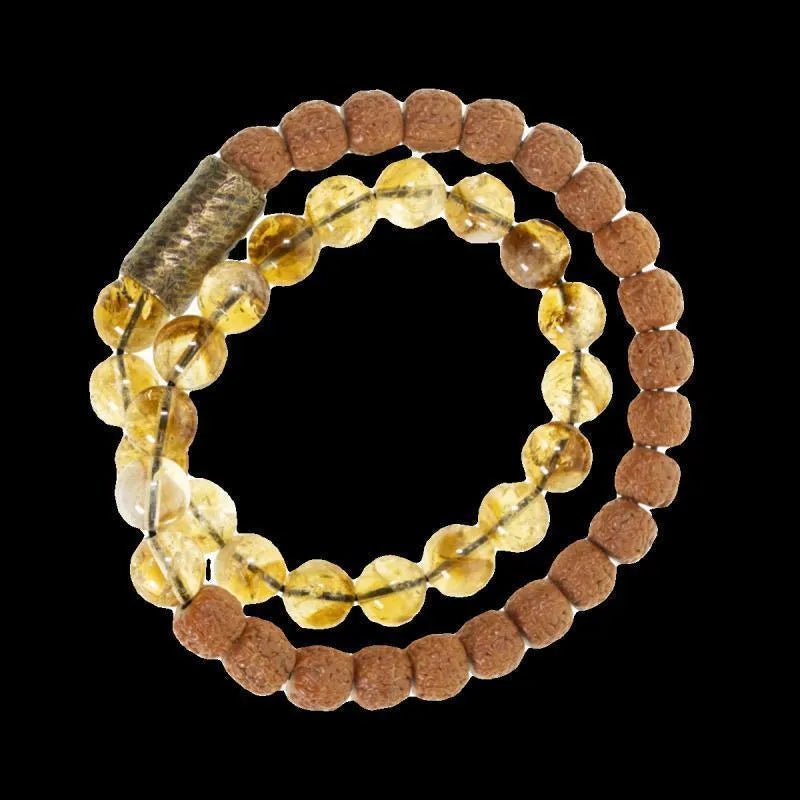 Retro-style double circle LCD bracelet showing natural citrine colour display on wrist