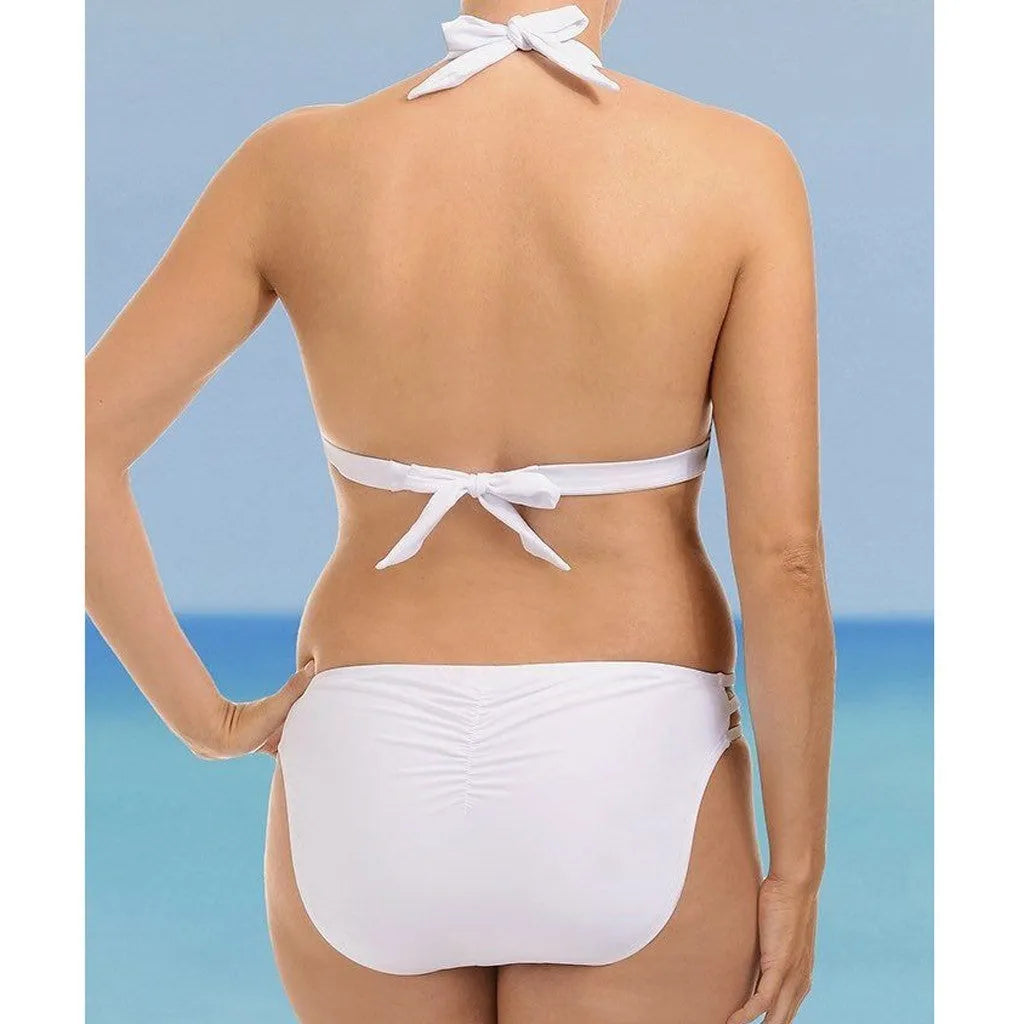 Women's split solid bikini in black, high-waist two-piece, plus size swimsuit