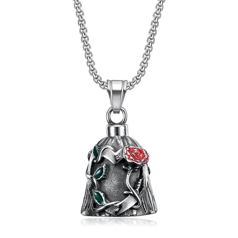 Titanium steel vintage polished motorcycle lucky bell with double-sided epoxy rose geometric design