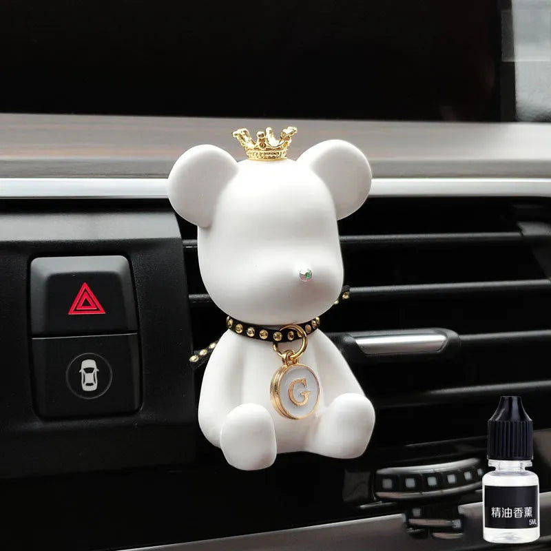 Black rivet bear shaped gypsum car perfume accessory clipped onto vehicle air outlet