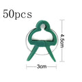 Green plastic and zinc plant fixing clips, showing large and small sizes for garden vine support.