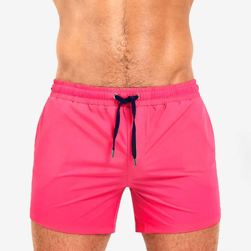Mesh lining swimming sports shorts in polyester fabric showing solid colour options