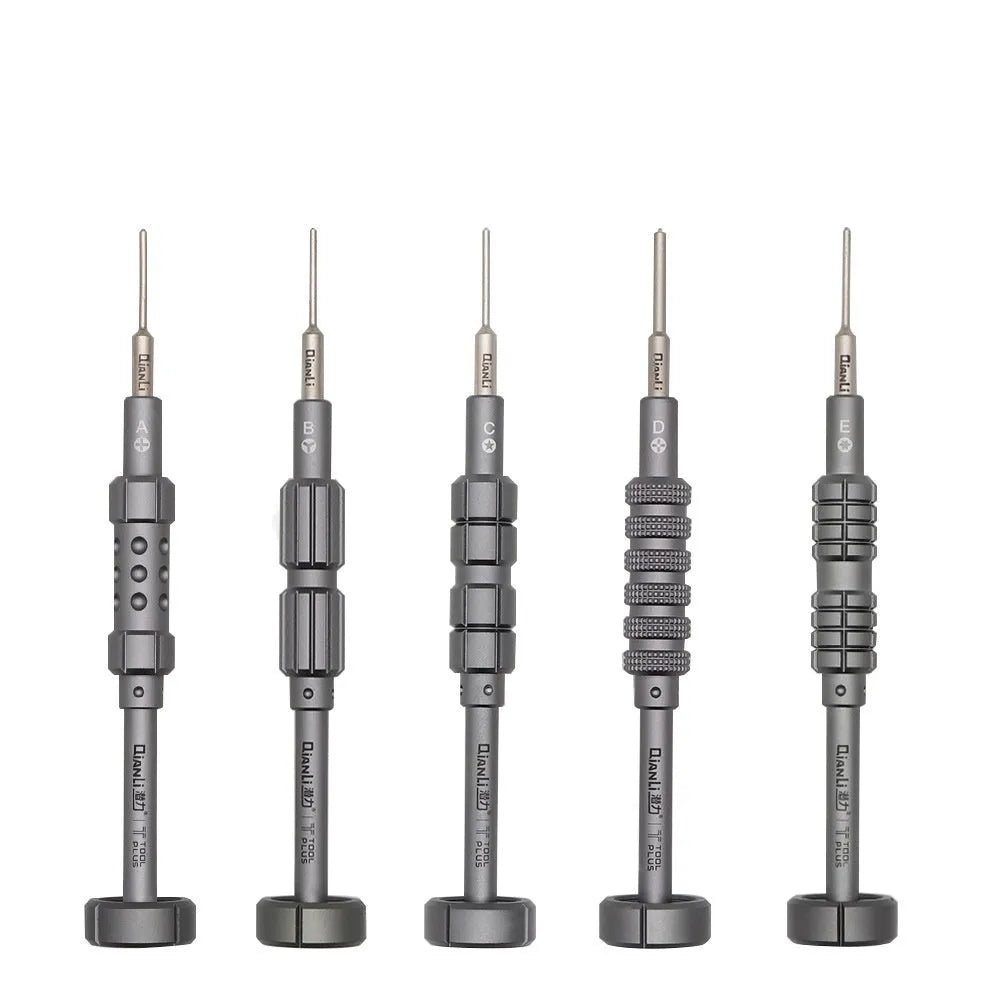 iPhone-compatible screwdriver with grenade-shaped aluminium handle and multiple bit types