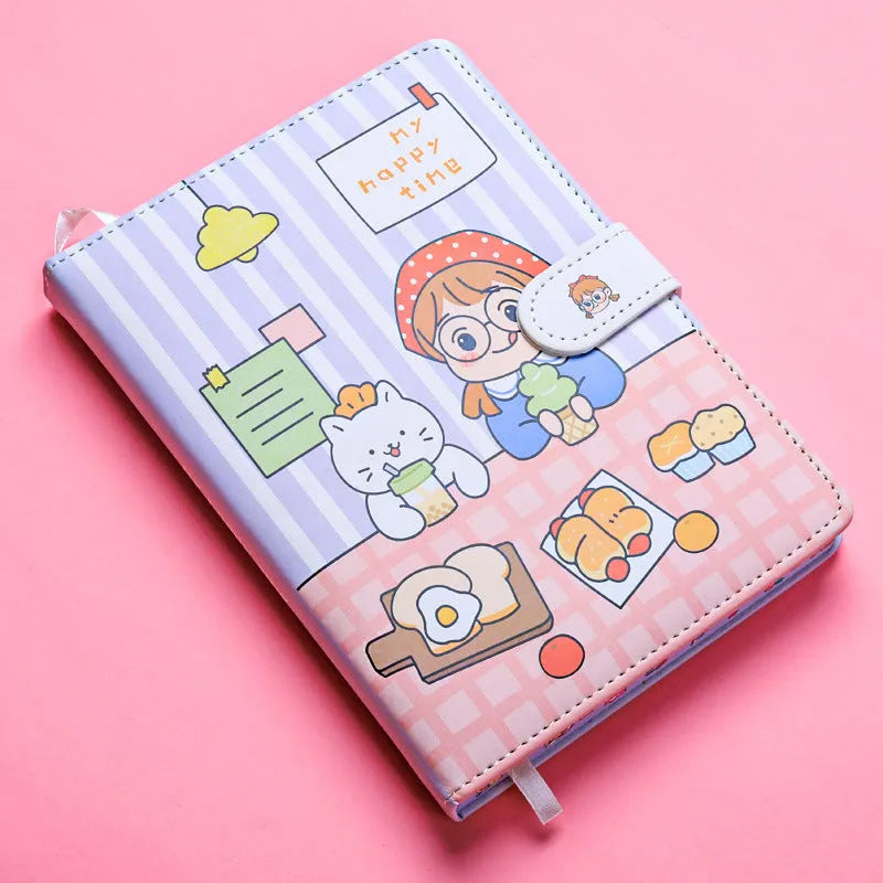 Small white Kaba Bear Hippo notebook with magnetic buckle, showing PU leather cover and compact 135mm x 185mm size.
