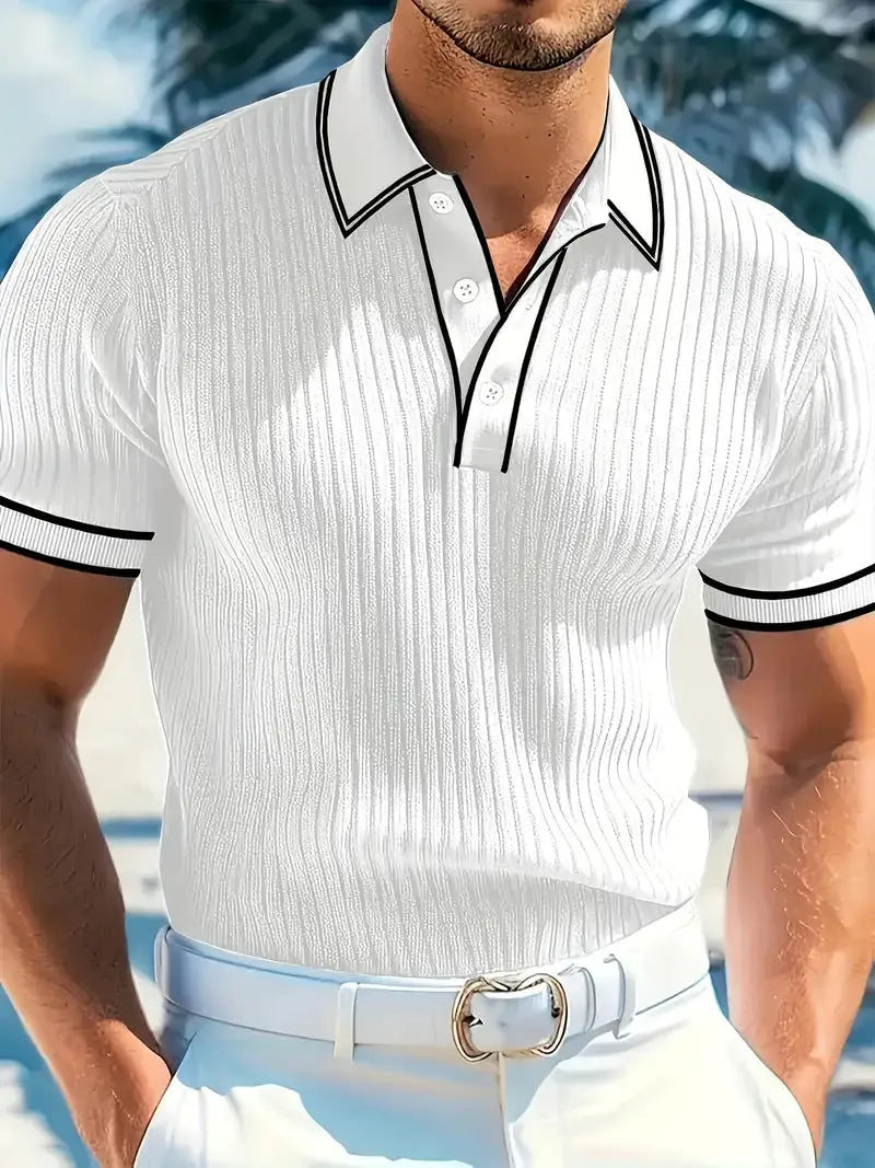 Men's striped polo shirt with short sleeves in loose summer fit available in multiple colours