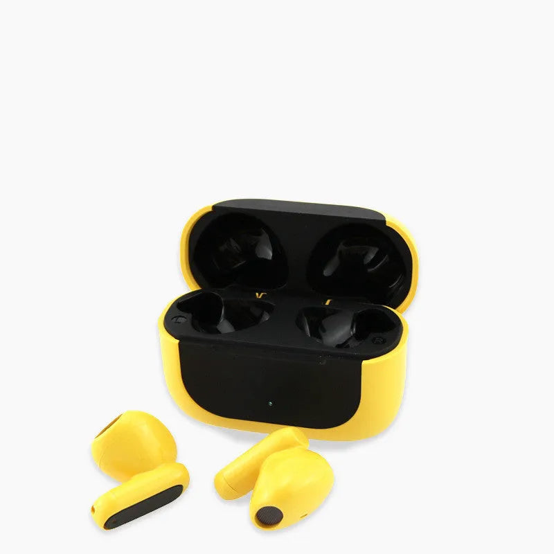 Jerry Cartoon wireless Bluetooth headphones in black, white and yellow colours with earplug design