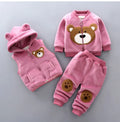 Children's thick three-piece cotton suit in bear blue with top, trousers and extra piece for toddlers aged 0-4 years