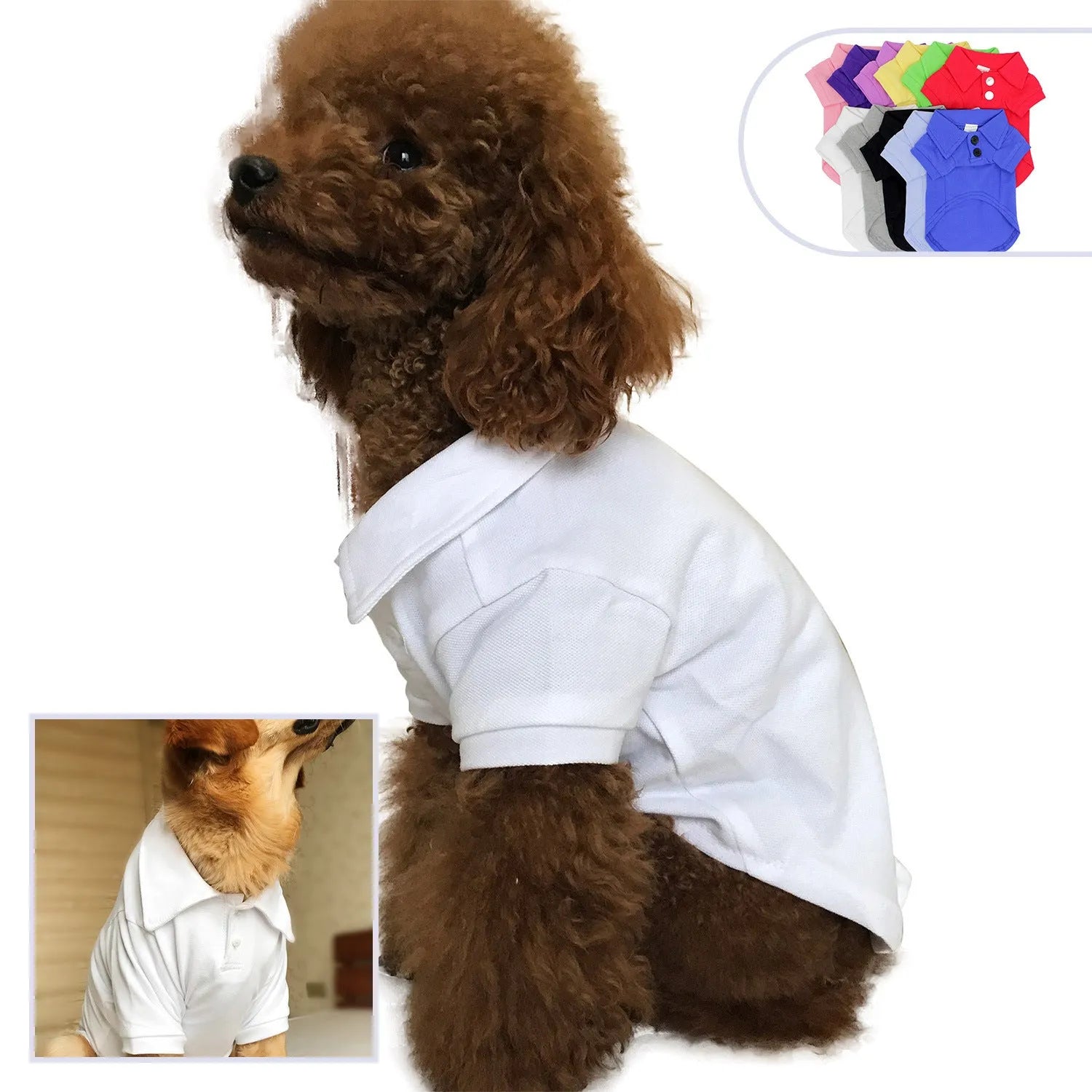 Cotton pet clothing polo shirt for dogs in black, grey, pink, white, yellow, sizes XS to XXL