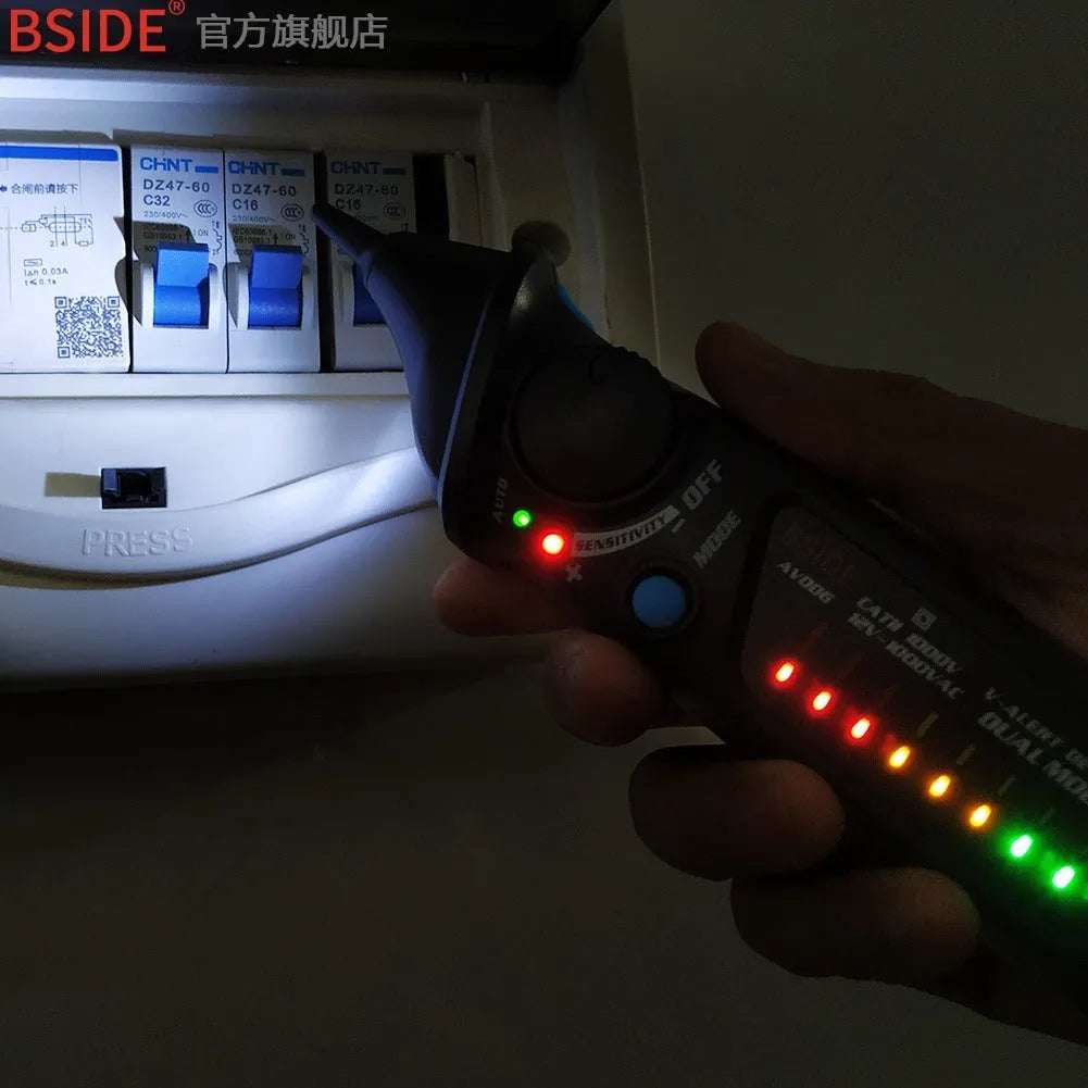 Smart sensor high voltage test pencil with round head tip and LED indicator light