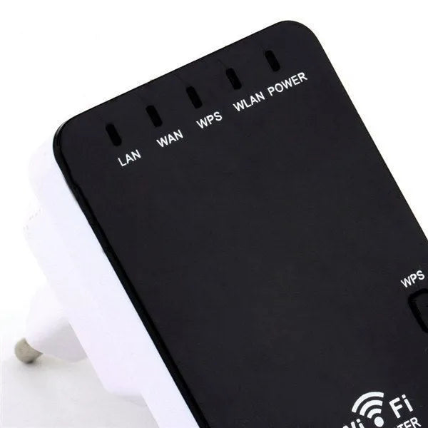300Mbps mini wireless router with compact design showing WPS button and LAN ports