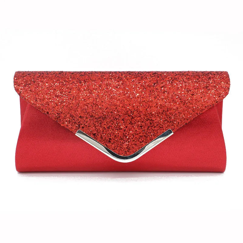 Pink PU sequined women's handbag with horizontal square shape, zipper pouch, and secret compartment