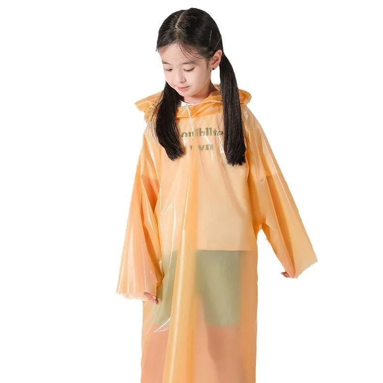 Disposable children's rain poncho in blue, yellow, orange, pink, green, and white colours with 13x9cm packaging