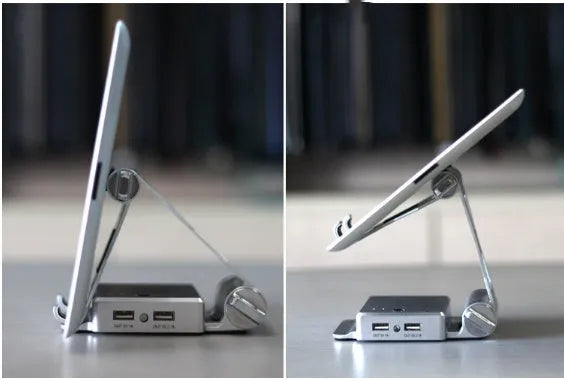 Mobile power multi-function bracket 10400 mAh in black with built-in stand and LED flashlight