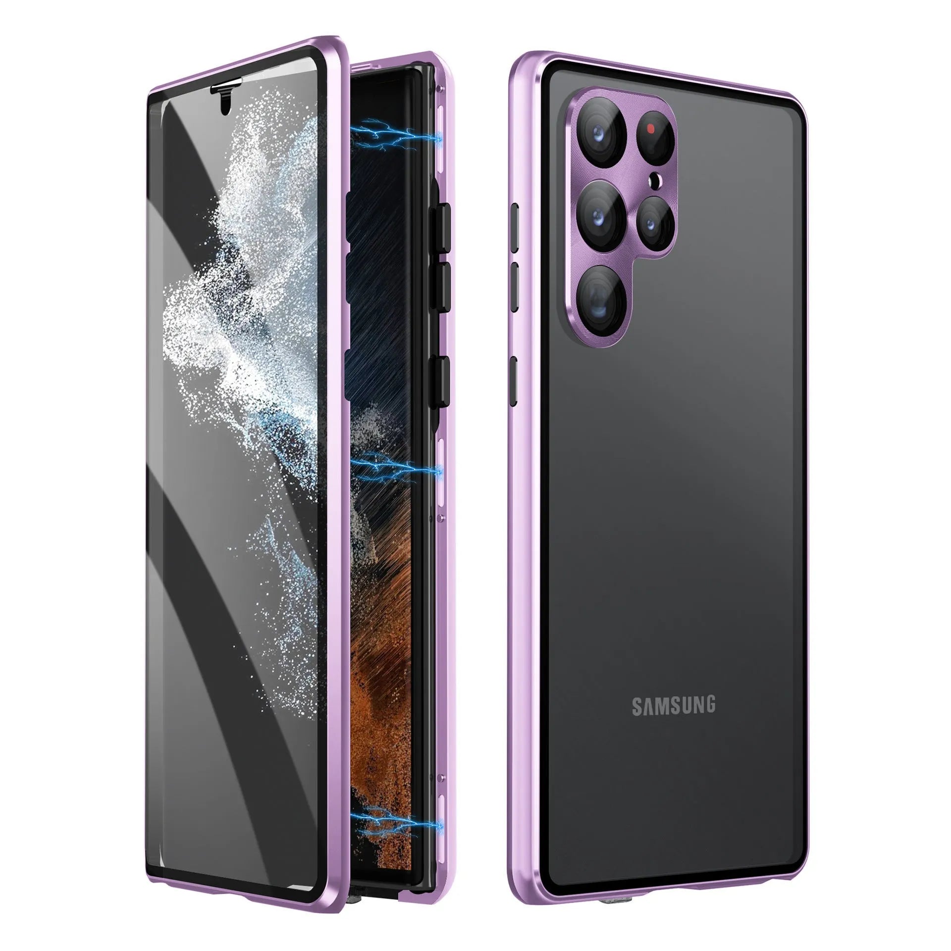 Samsung S24 Ultra magnetic mirror phone case in multiple colours showing metal construction and mirror element