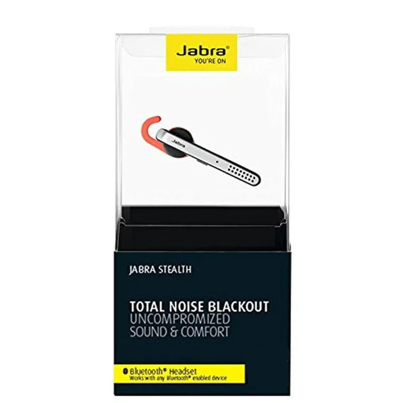 Black Bluetooth earphone with behind-the-ear design showing earpiece and control buttons