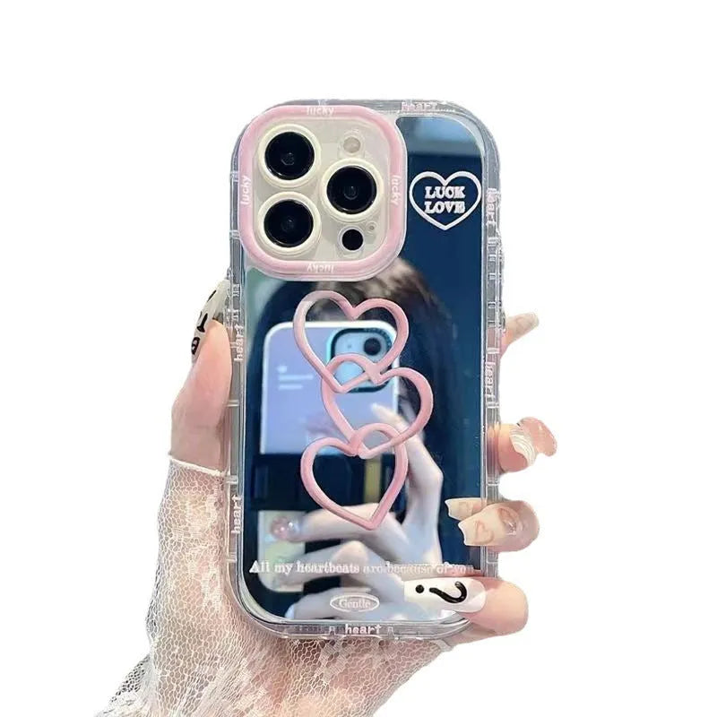 Transparent mirror cream all-inclusive TPU phone case for Apple iPhone with built-in mirror and drop-resistant edges