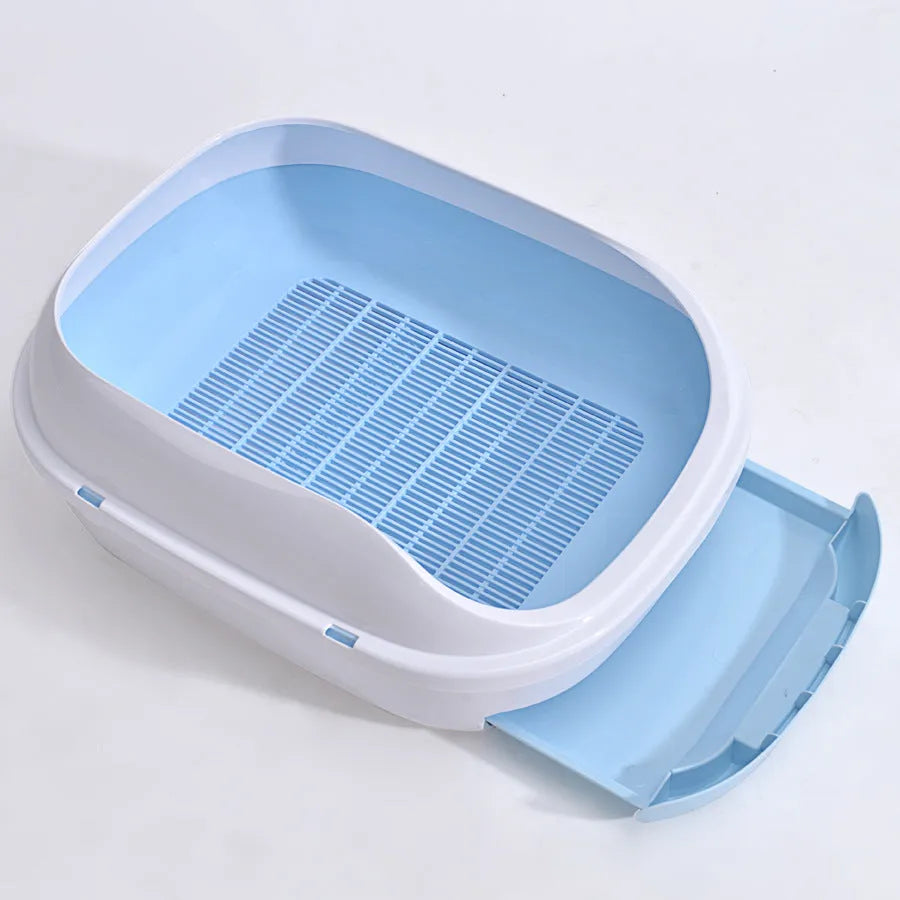 Semi-closed double layer cat litter box with grid drawer, large 51x40.5x20.5cm, gray colour
