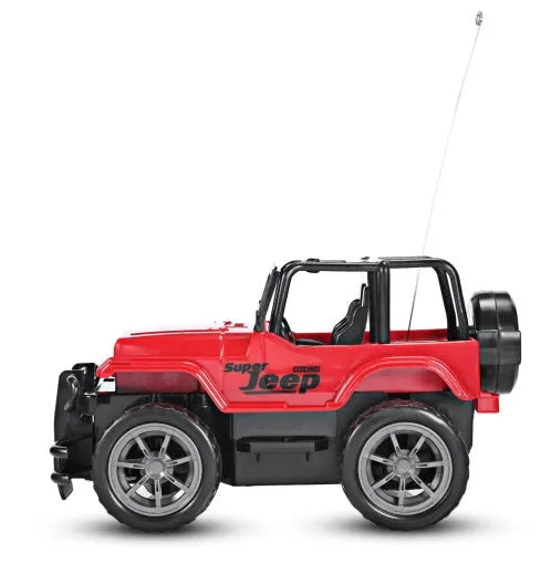 Wrangler Knight remote control car in red on grass, with controller, 4-channel off-road drift car for children over 3