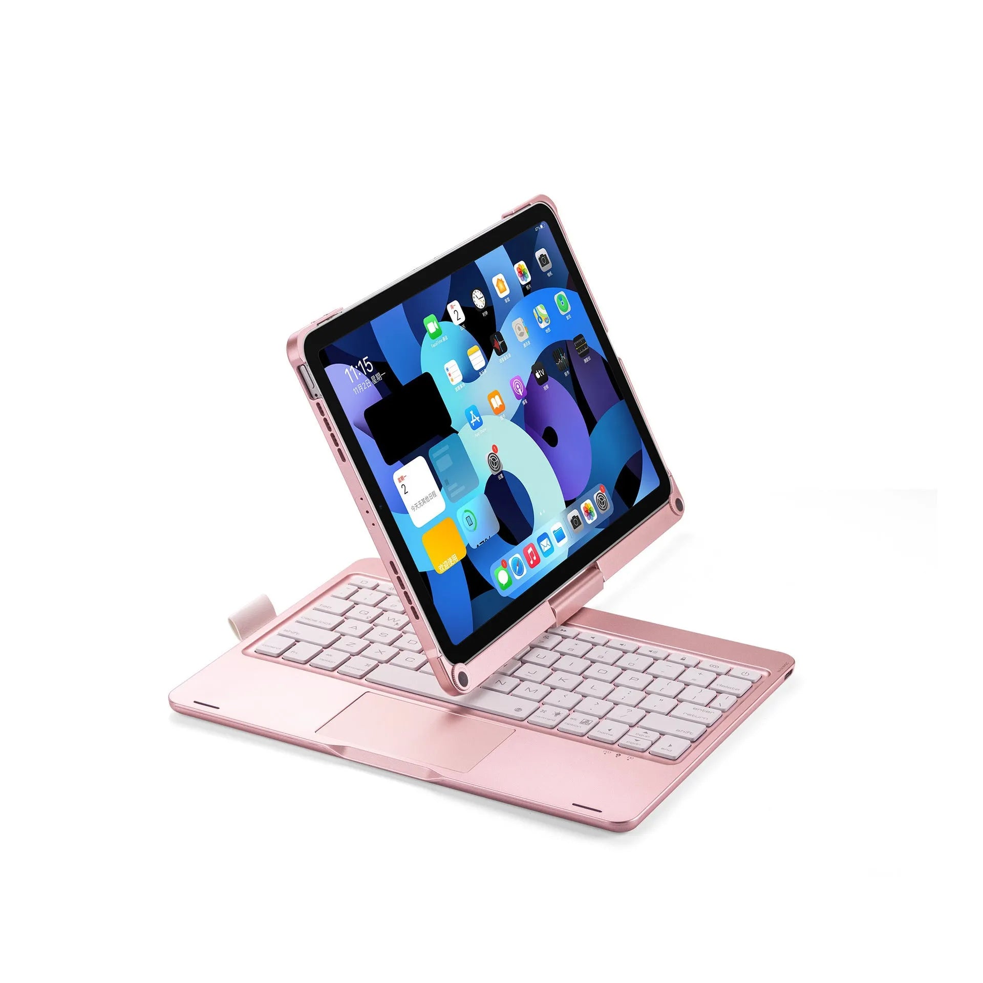 Miaocontrol Bluetooth keyboard with rotating stand for iPad tablet in black, rose gold, or silver colours