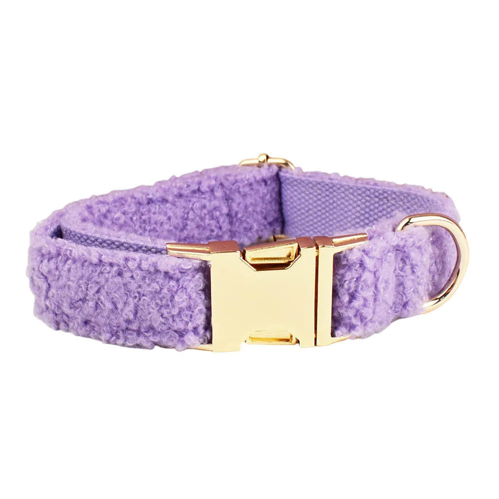 Purple cloth dog collar, leash, bow, and vest set for small dogs