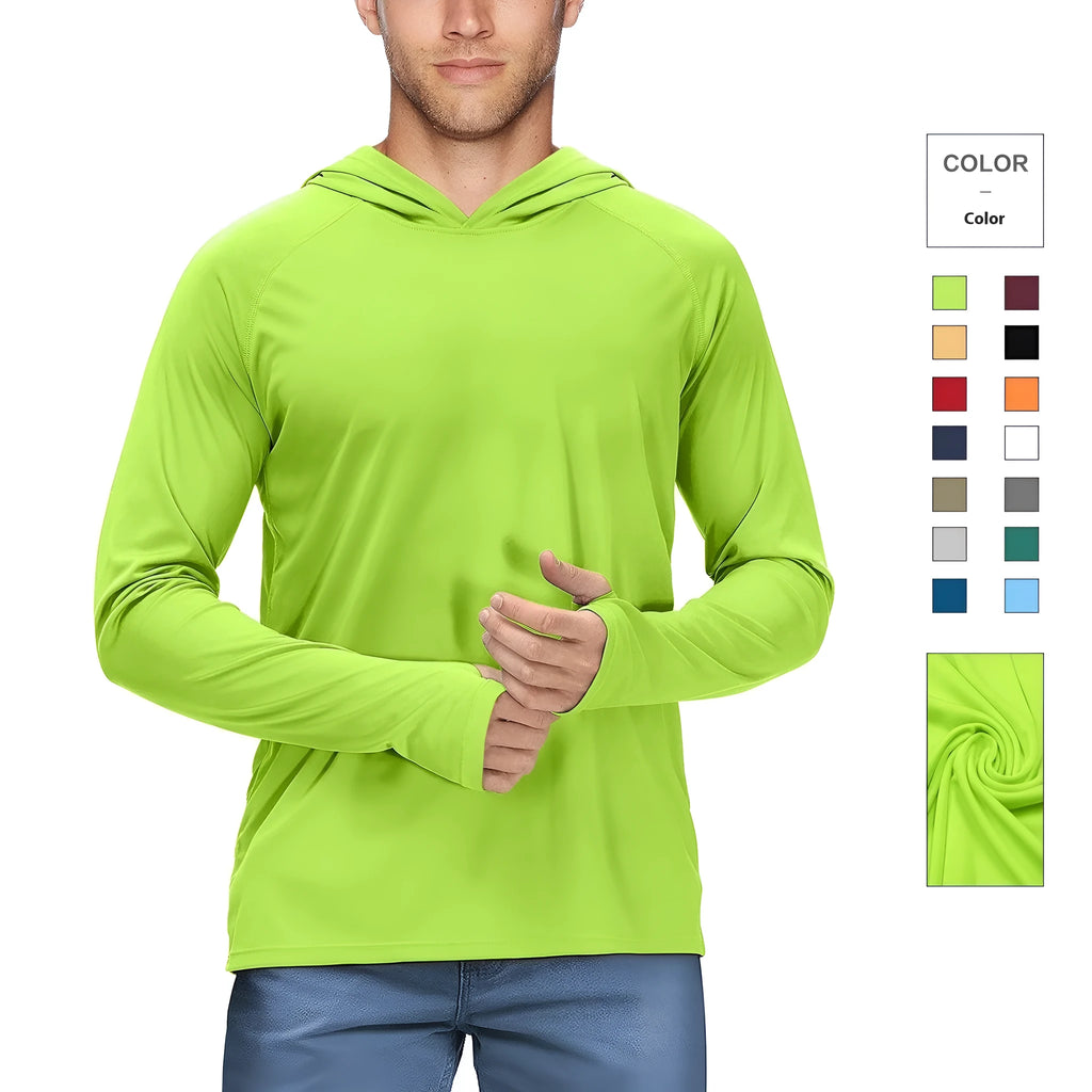 UPF50 hooded slim fit sun protection suit in solid colour for outdoor fishing and hiking