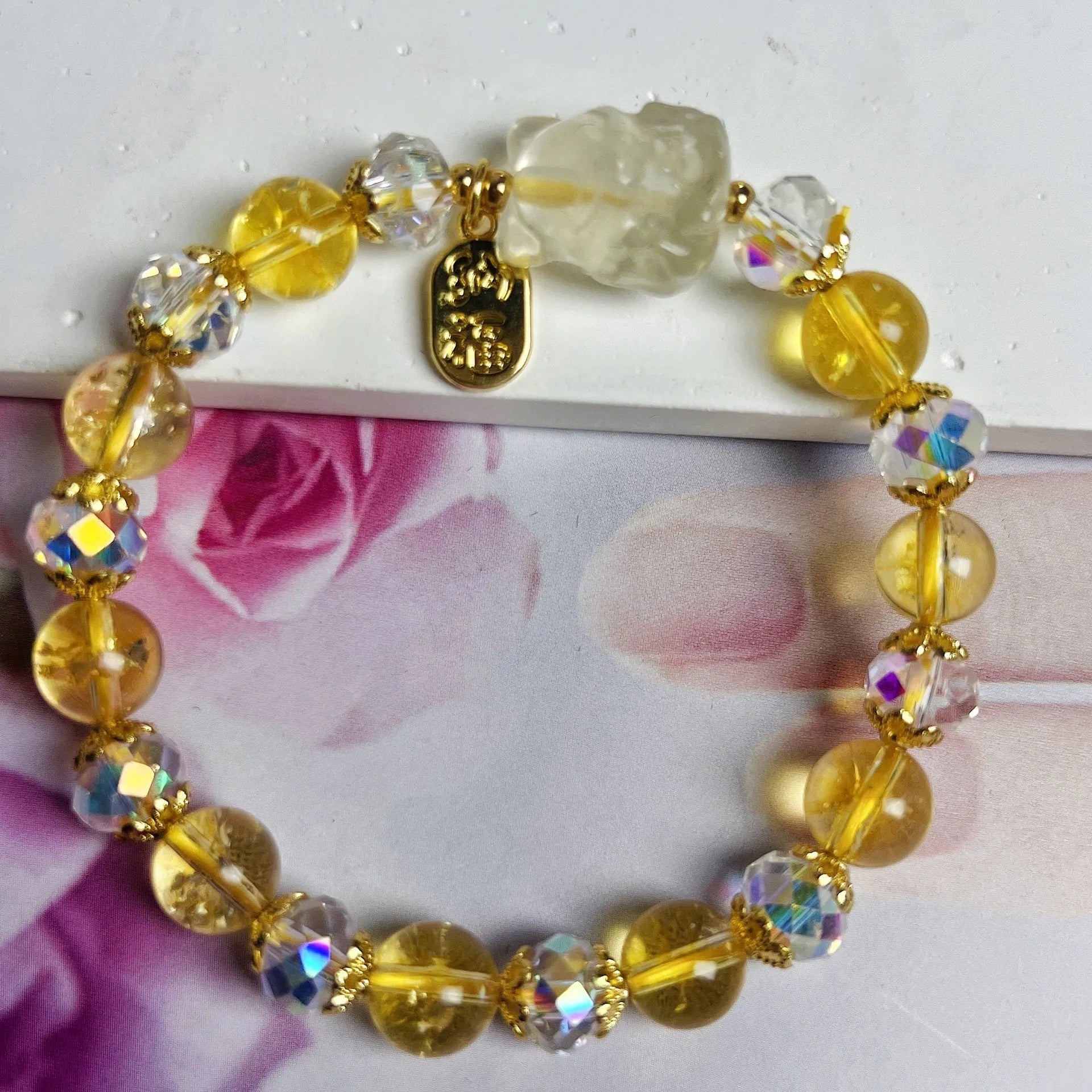 Handcrafted nine-tail fox bracelet made from natural citrine crystal for women