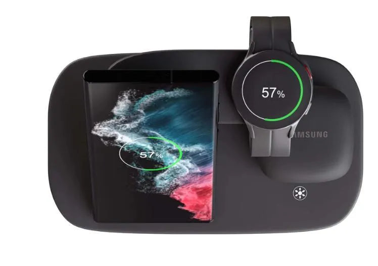 Vertical 3-in-1 wireless charging dock for mobile phone, smartwatch and headphones with 15W fast charging