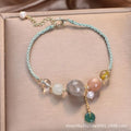 Hand-woven crystal peace buckle bracelet with sequins in blue, green, or red colour options