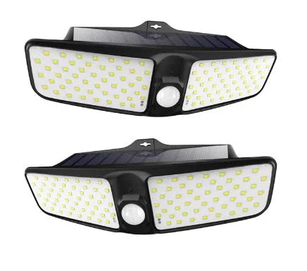Outdoor solar wall light with 100 LEDs, IP65 waterproof rating and 5V solar operation for garden or fence