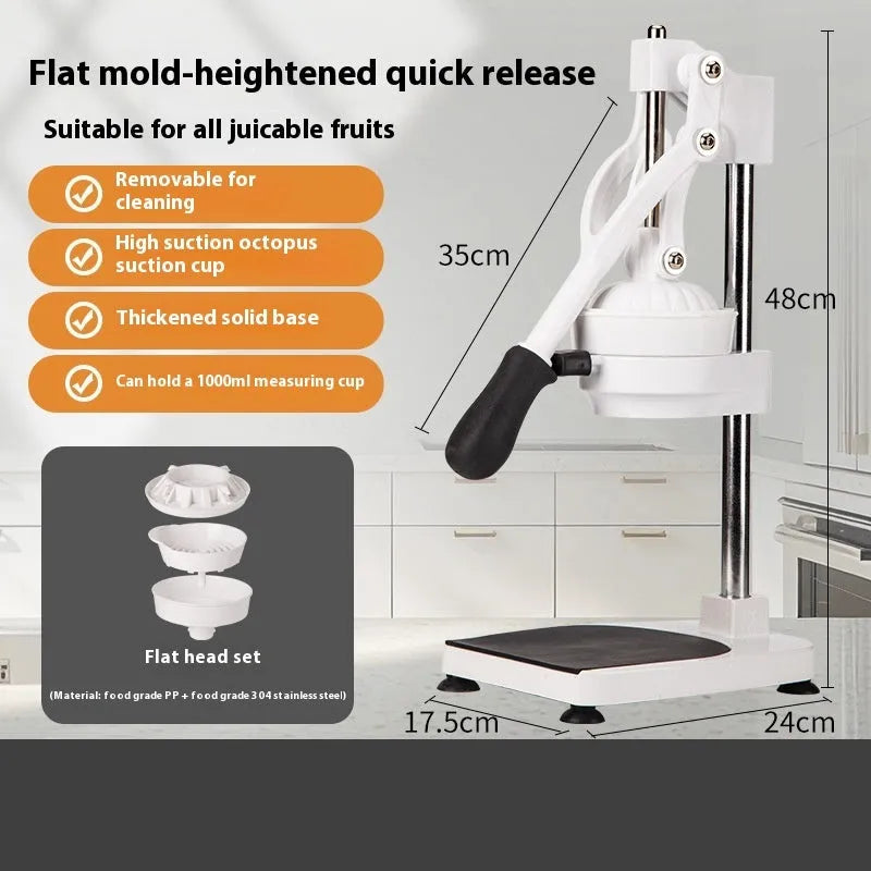 Commercial manual orange juice juicer with stainless steel construction and quick disassembly mechanism