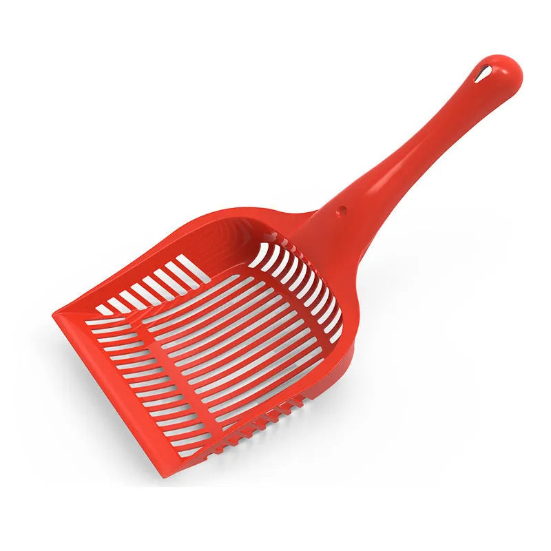 PP plastic cat litter scoop in red, yellow, or blue colour options showing small and medium size comparisons