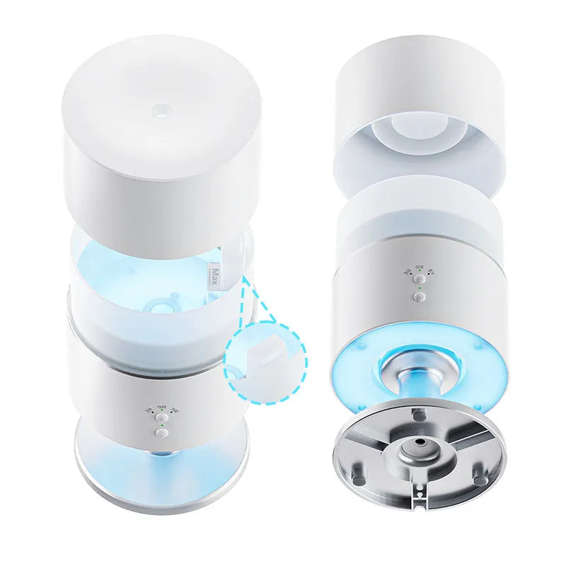 Desk lamp humidifier with silent night light and ultrasonic function in black finish, showing timer control and mist outlet
