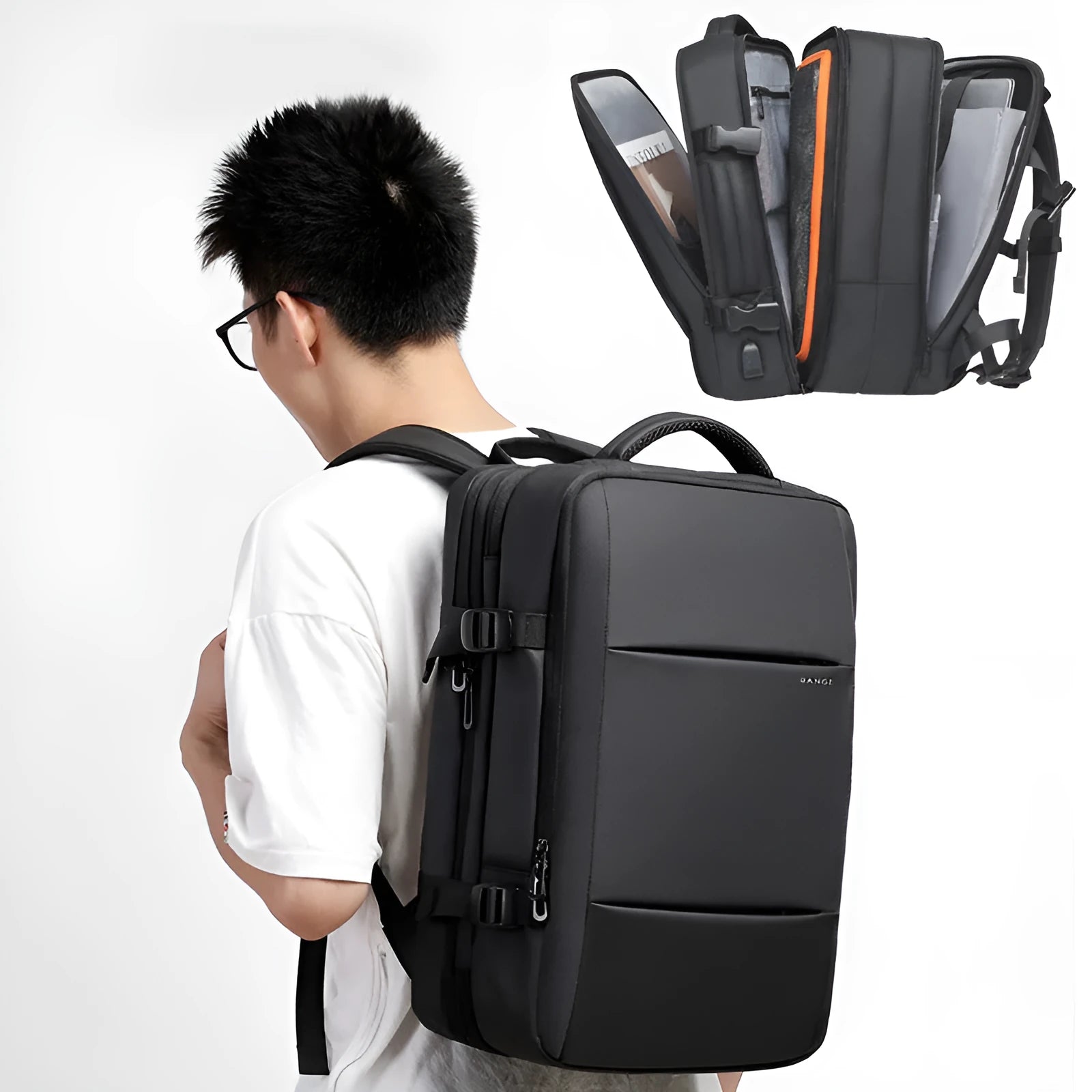 Foldable large capacity waterproof Oxford cloth business travel backpack with double shoulder straps in black colour