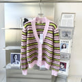 Pink wool knitted cardigan sweater with nap craft fabric and socialite style design