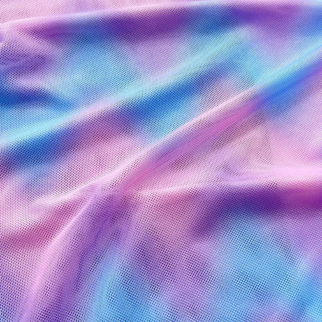 Women's tie-dye bikini swimsuit set with matching high-waisted skirt