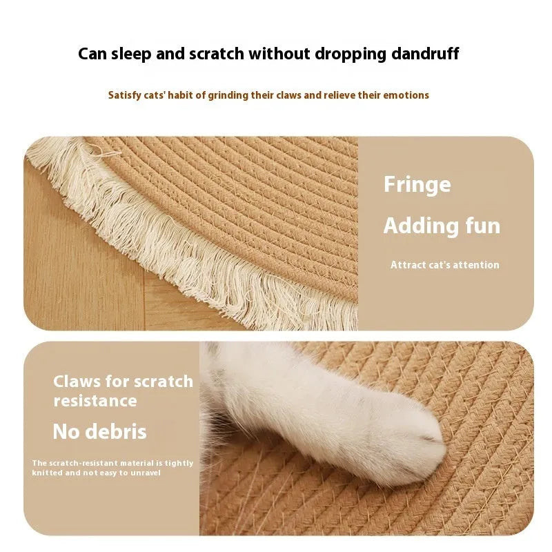 Natural papyrus cat nest bed in tassel color, woven wear-resistant surface, simple style