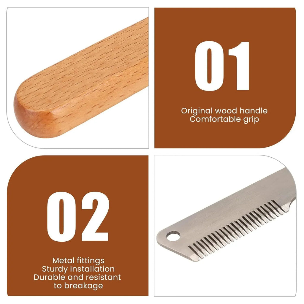 Dog stripping knife grooming tool with wooden handle in two sizes